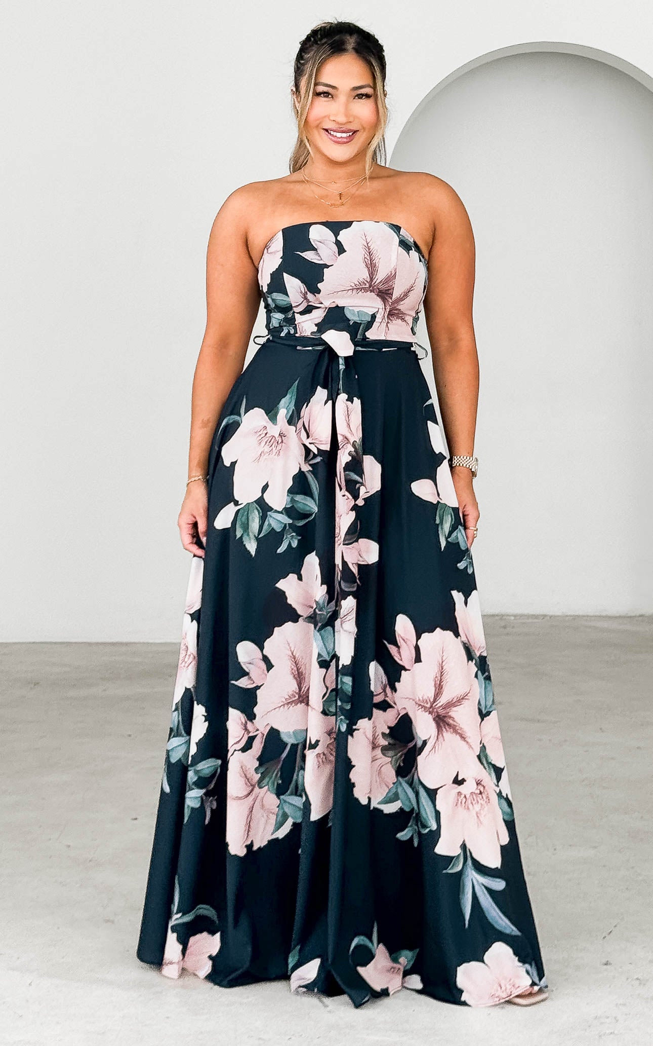 TAMRA STRAPLESS FIT AND FLARE WITH SIDE SPLIT MAXI DRESS