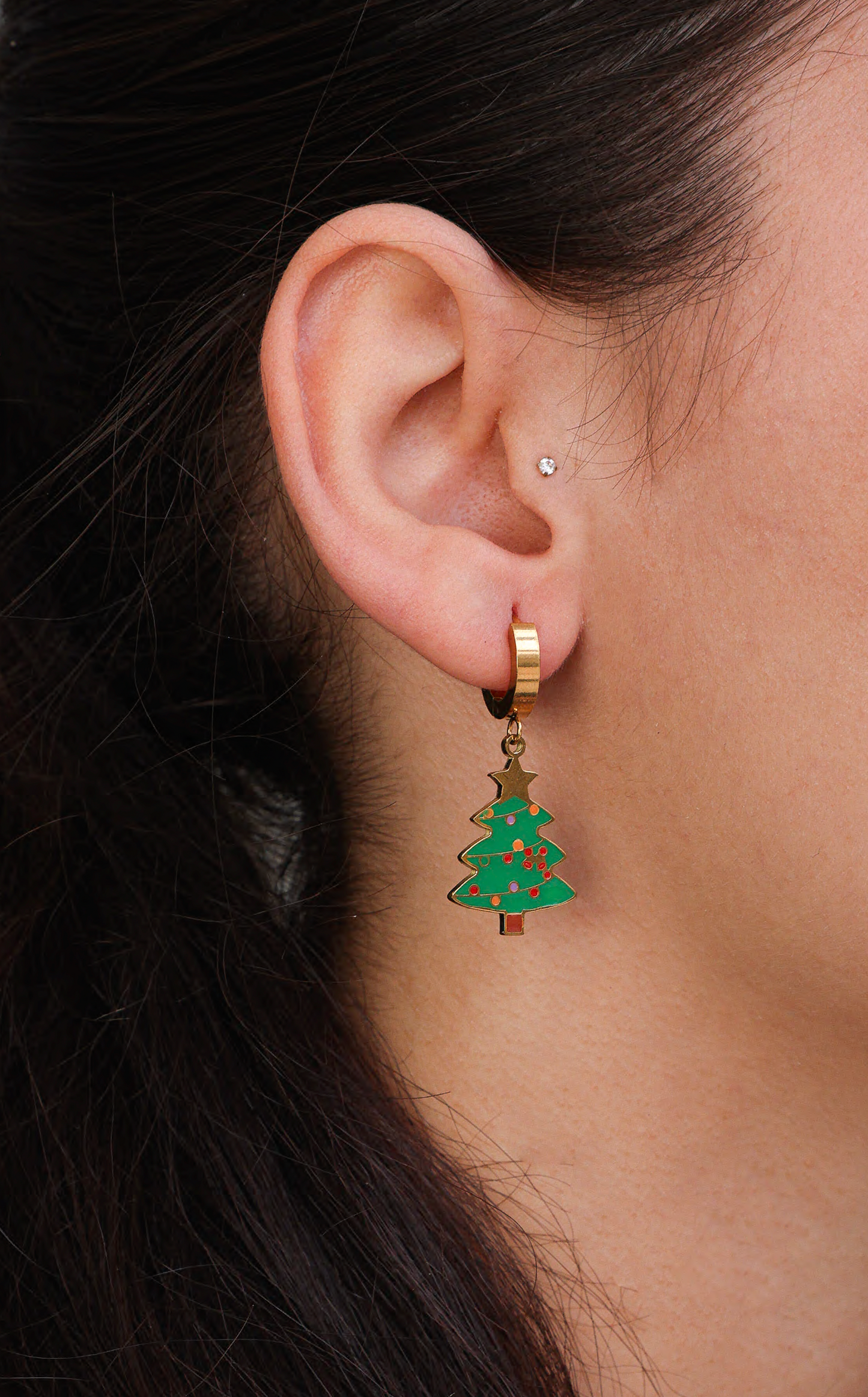 Tinselled Hoop Charm Earrings - Gold Tree