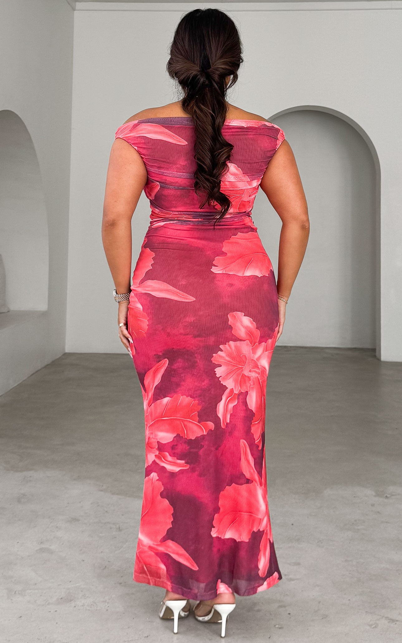 Voss Mesh Maxi Dress - Red Wine Floral
