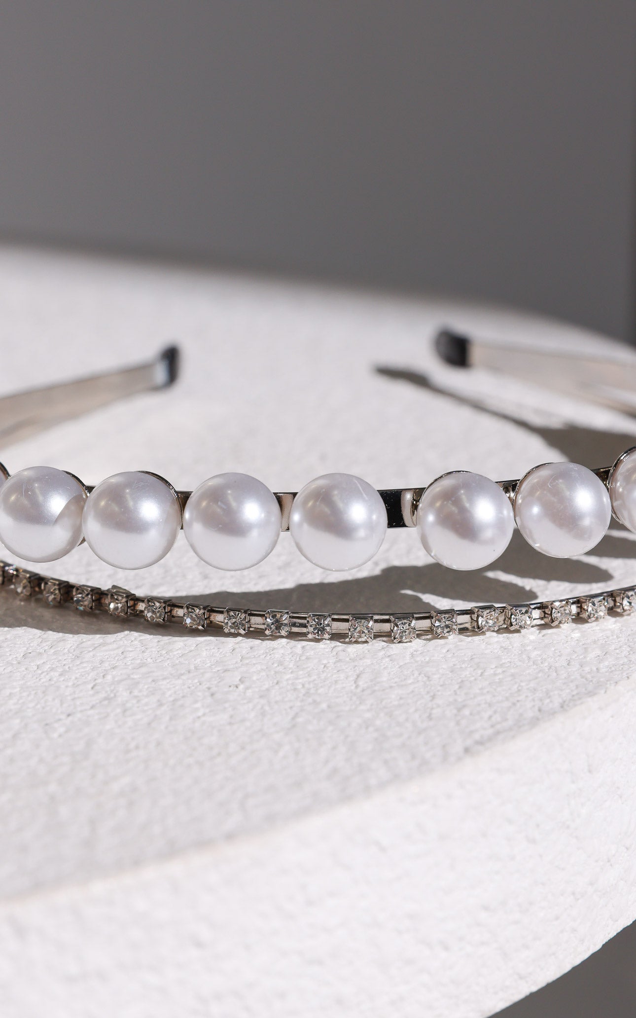 Yuka Double Layered Headband - Silver Pearl Diamante