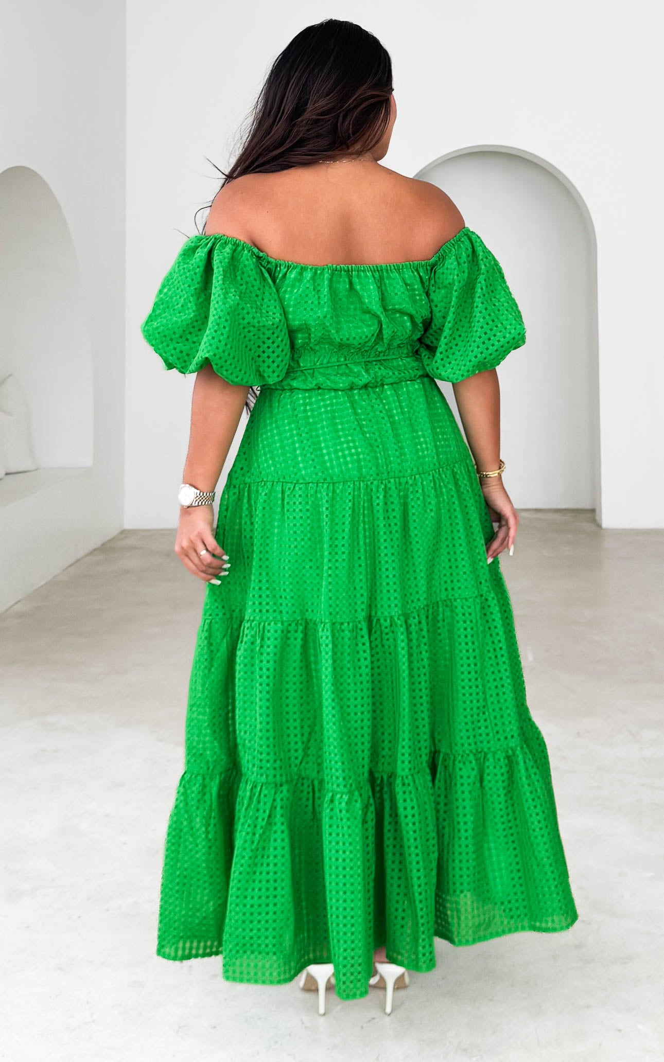 Zanetti Maxi Dress - Green Check Organza