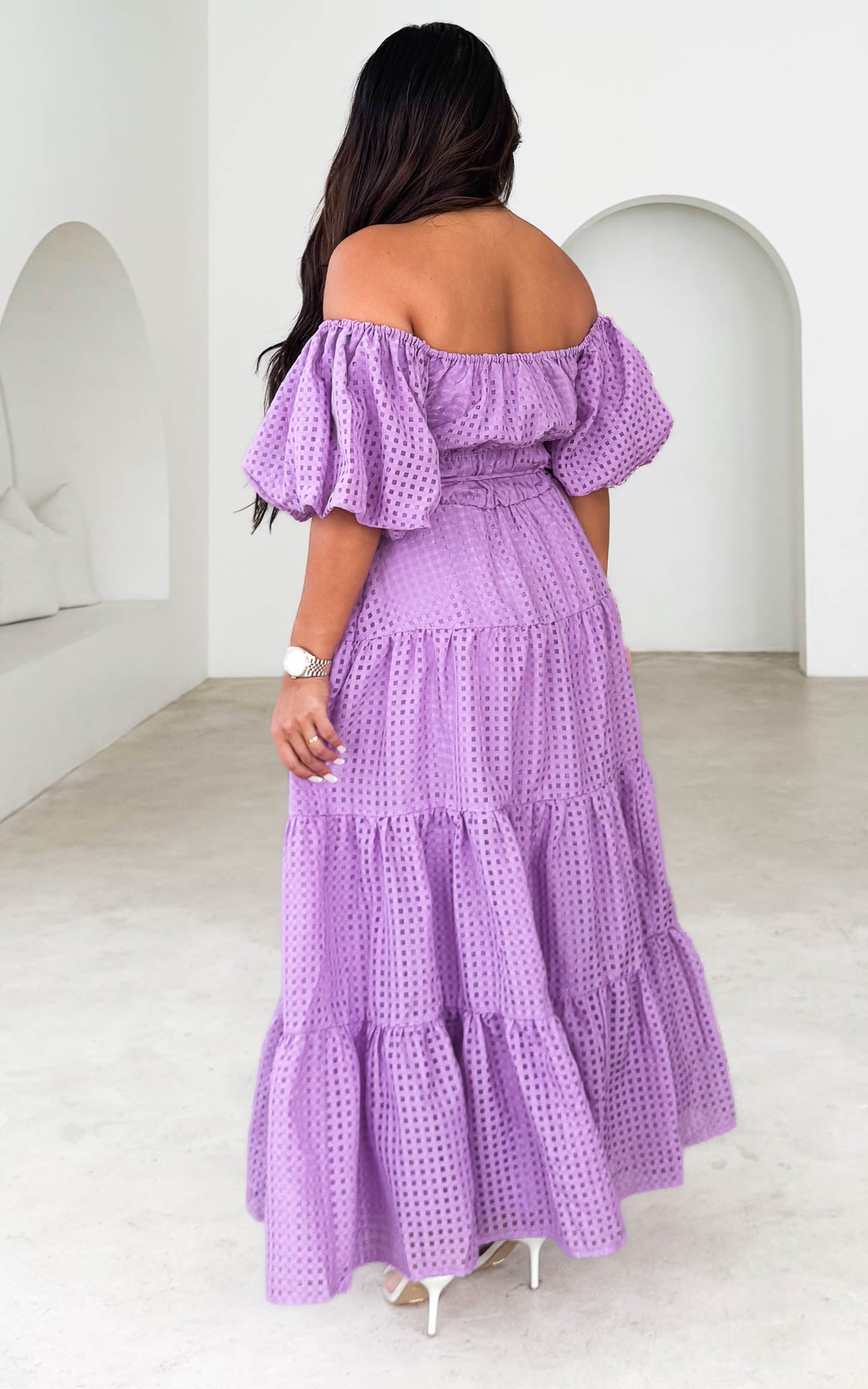 Zanetti Maxi Dress - Lilac Check Organza