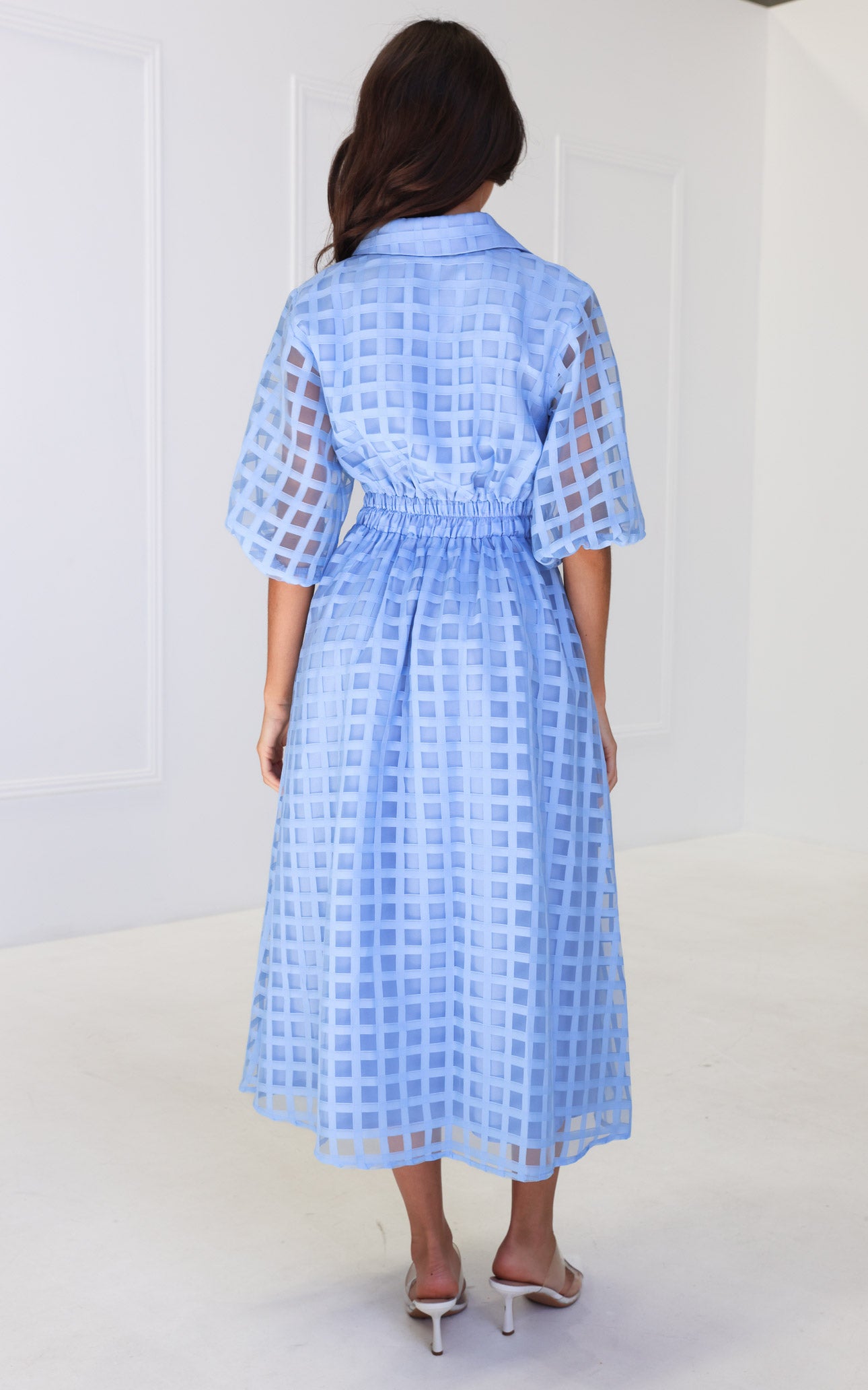 Zoeva Maxi Dress - Light Blue Check Organza