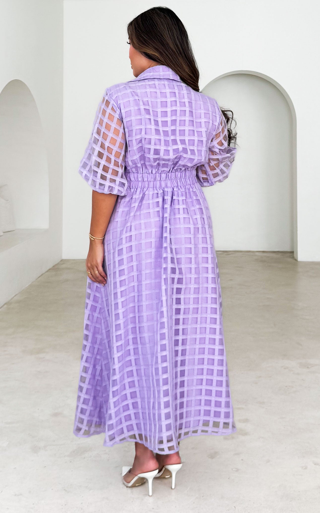 Zoeva Maxi Dress - Lilac Check Organza