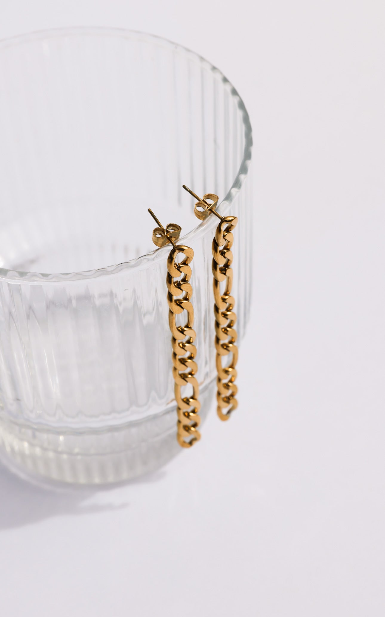 Fleet Stud Earrings - Gold Figaro Chain