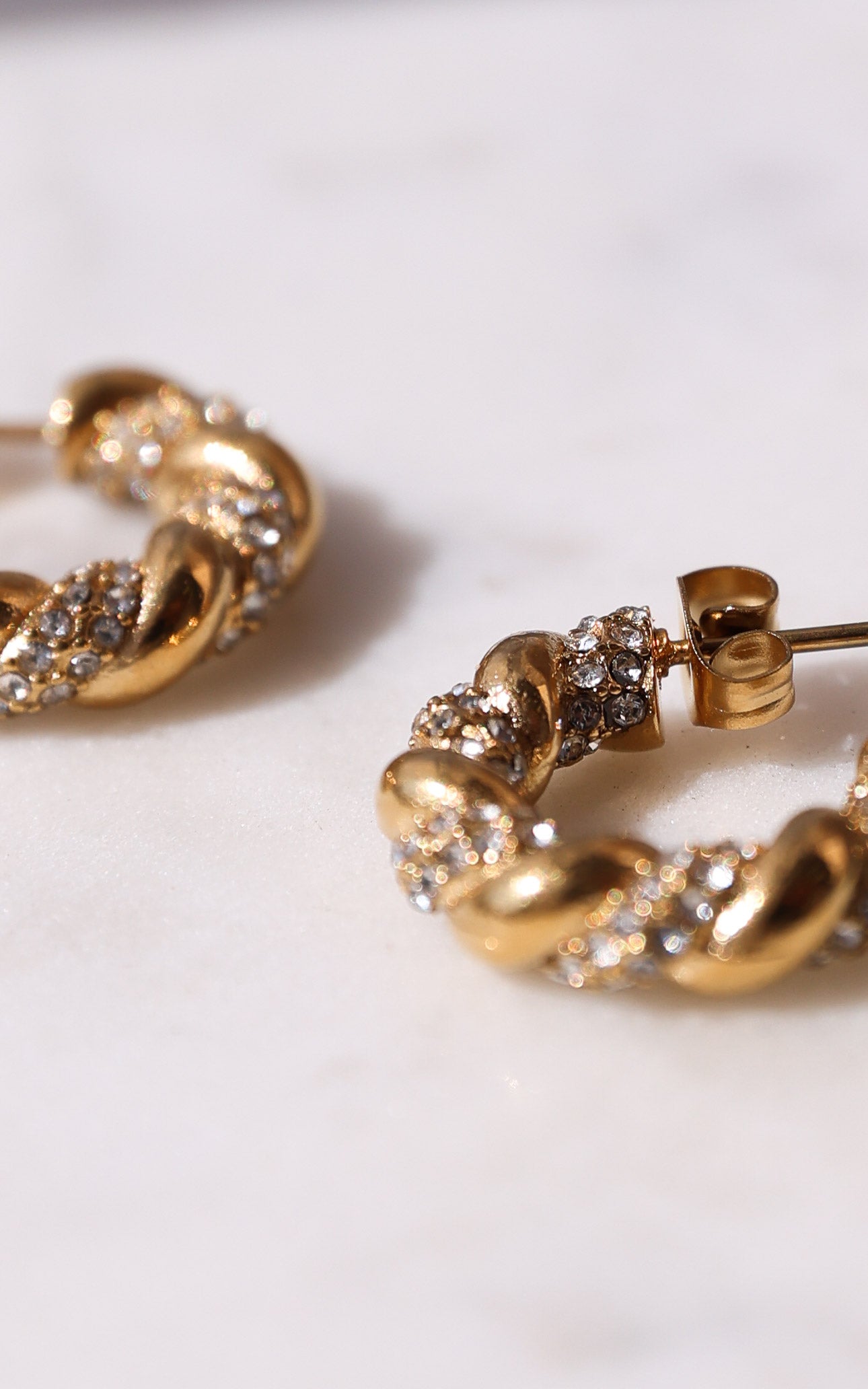 Urson Hoop Earrings - Gold Diamante Twist