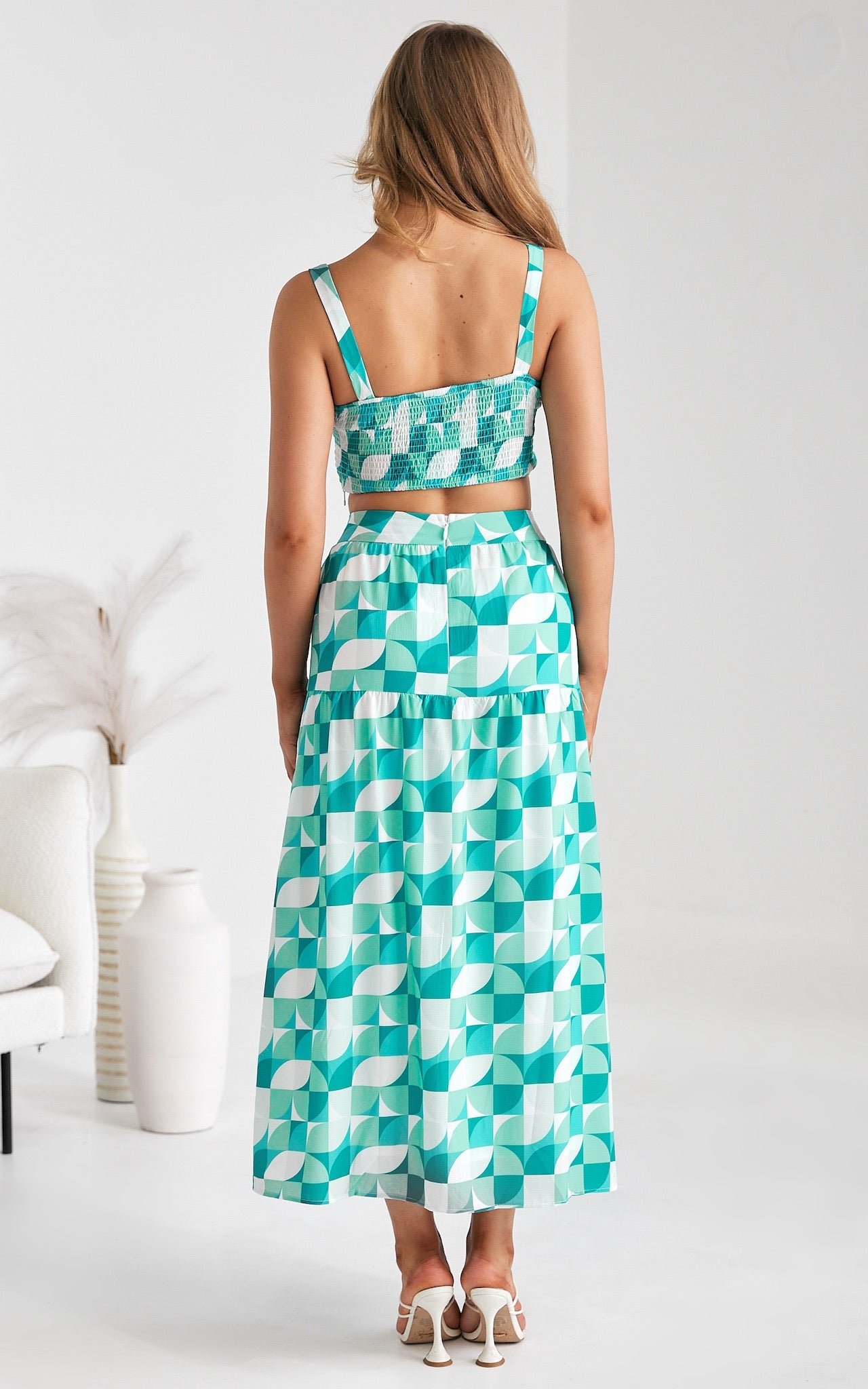 About Damn Time Maxi Skirt - Green Geometric Print