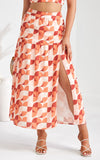 About Damn Time Maxi Skirt - Orange Geometric Print