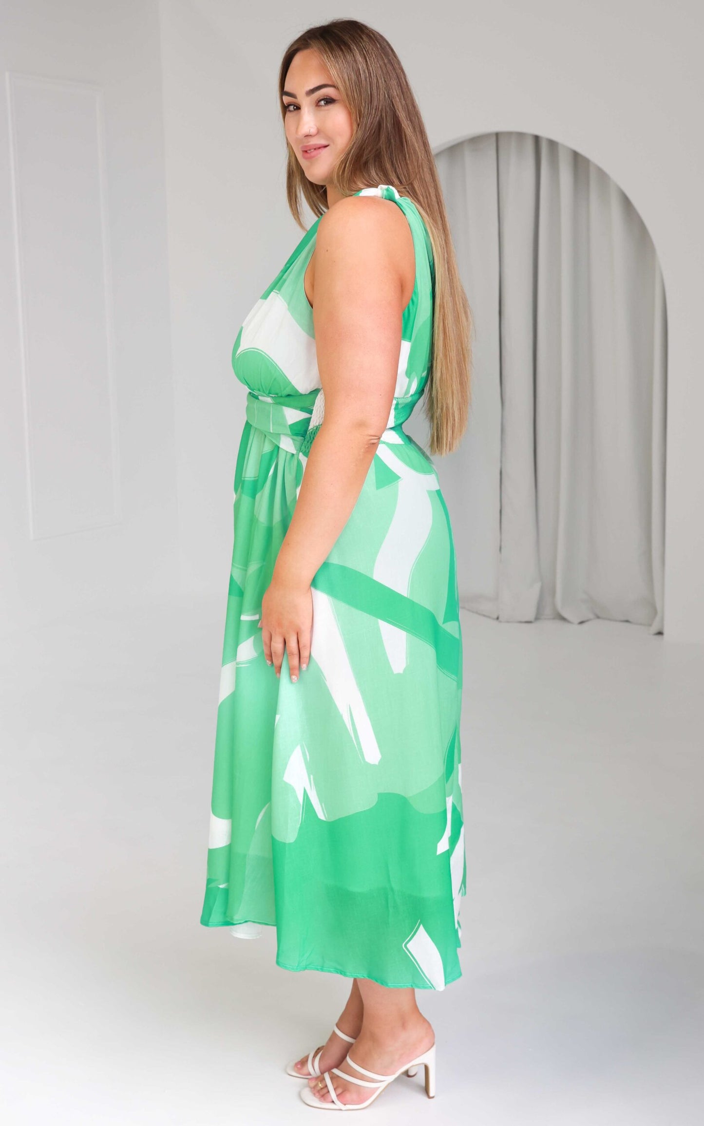 Addison Maxi Dress - Green White Print