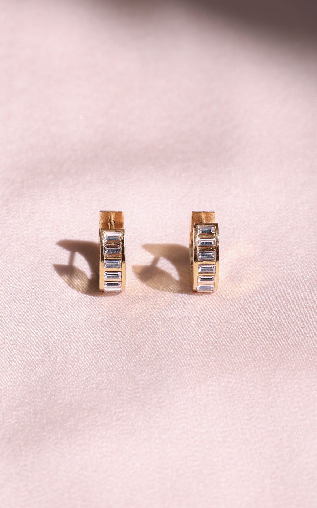 Adelaide Hoop Earrings - Gold Rect Diamante