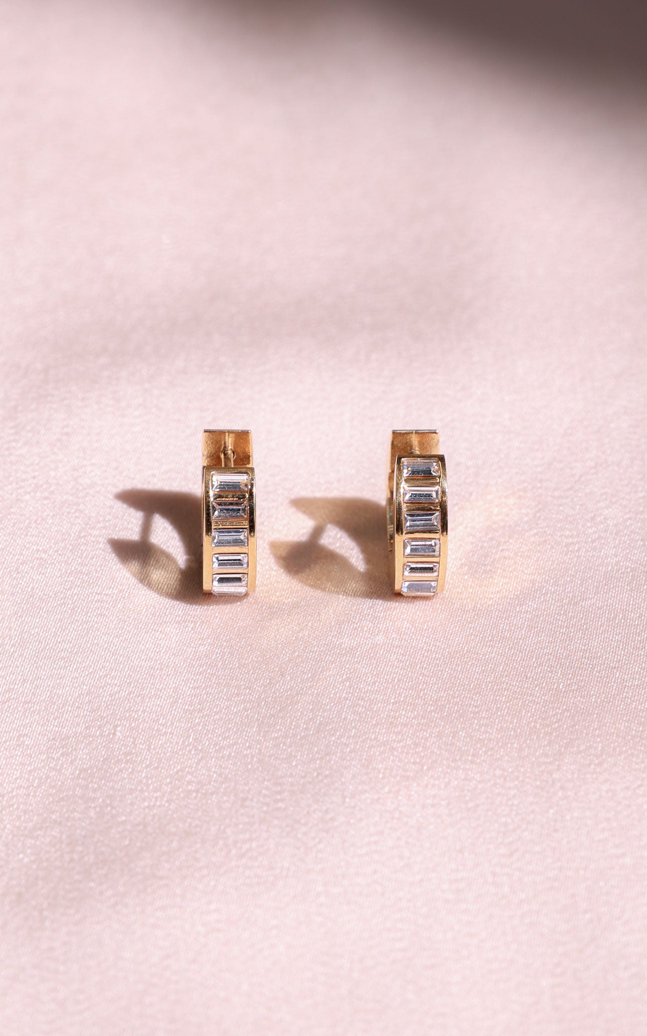 Adelaide Hoop Earrings - Gold Rect Diamante