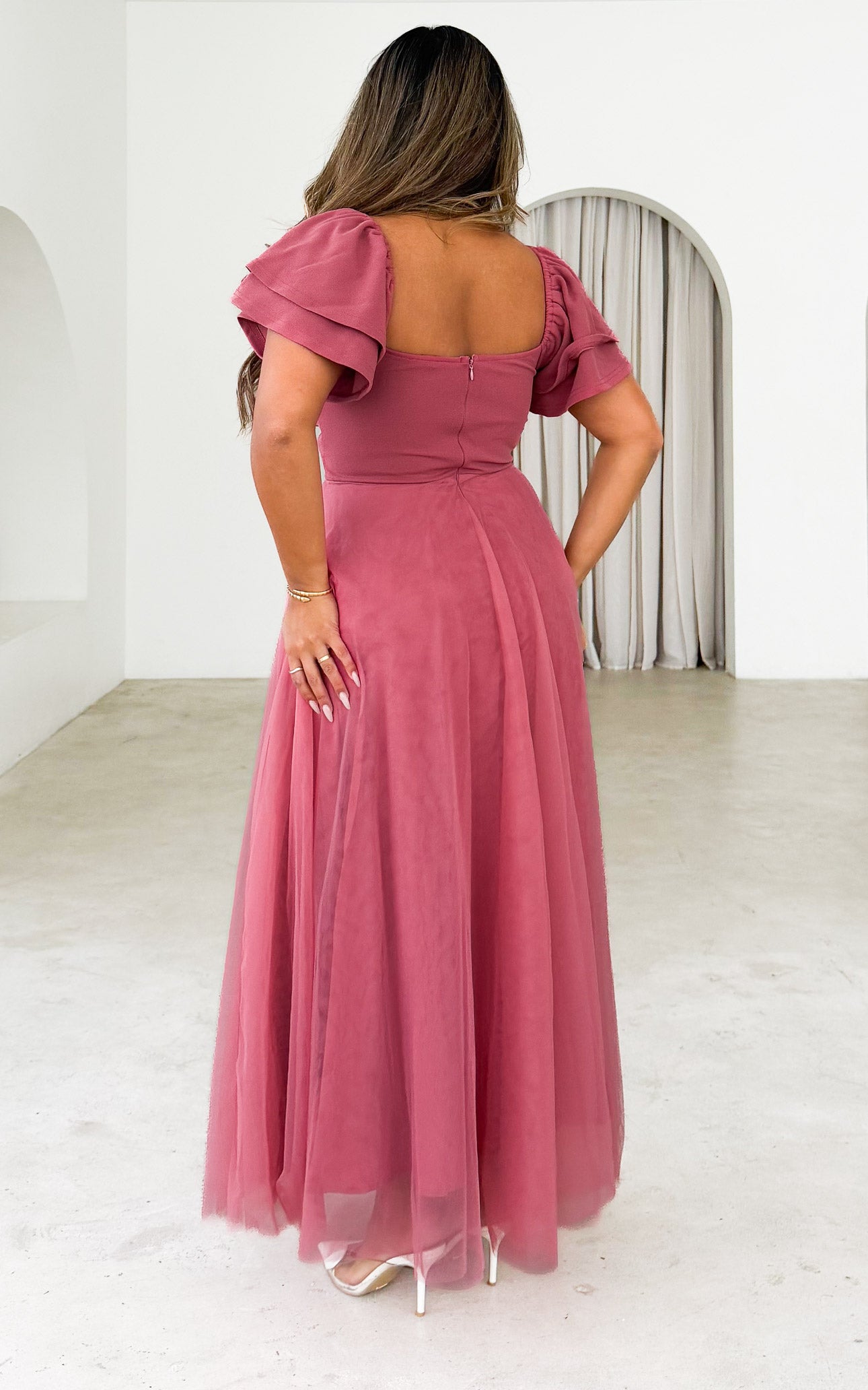 Adella Tulle Maxi Dress - Deep Rose