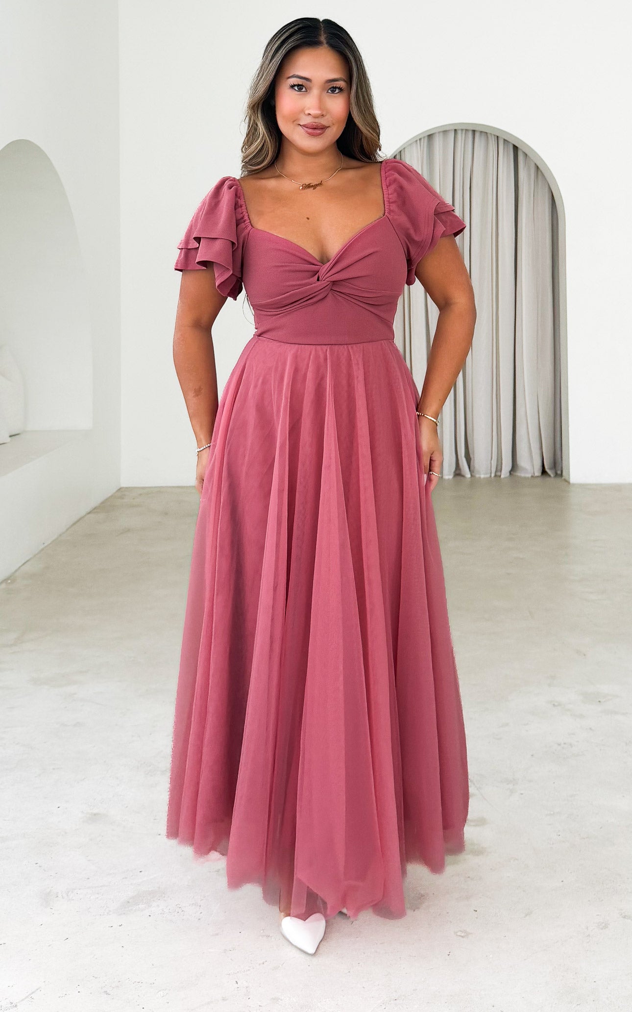 Adella Tulle Maxi Dress - Deep Rose