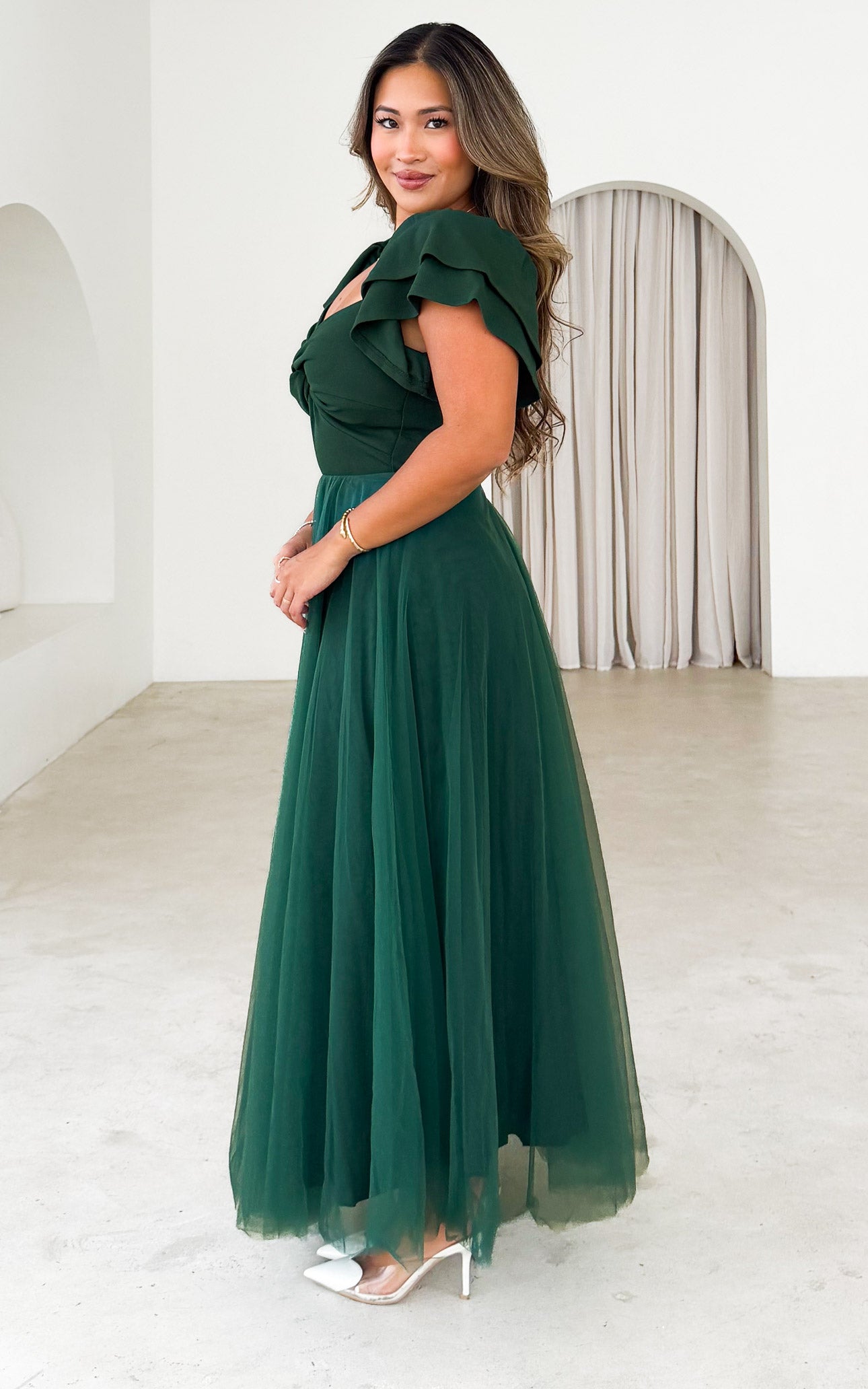 Adella Tulle Maxi Dress - Emerald Green