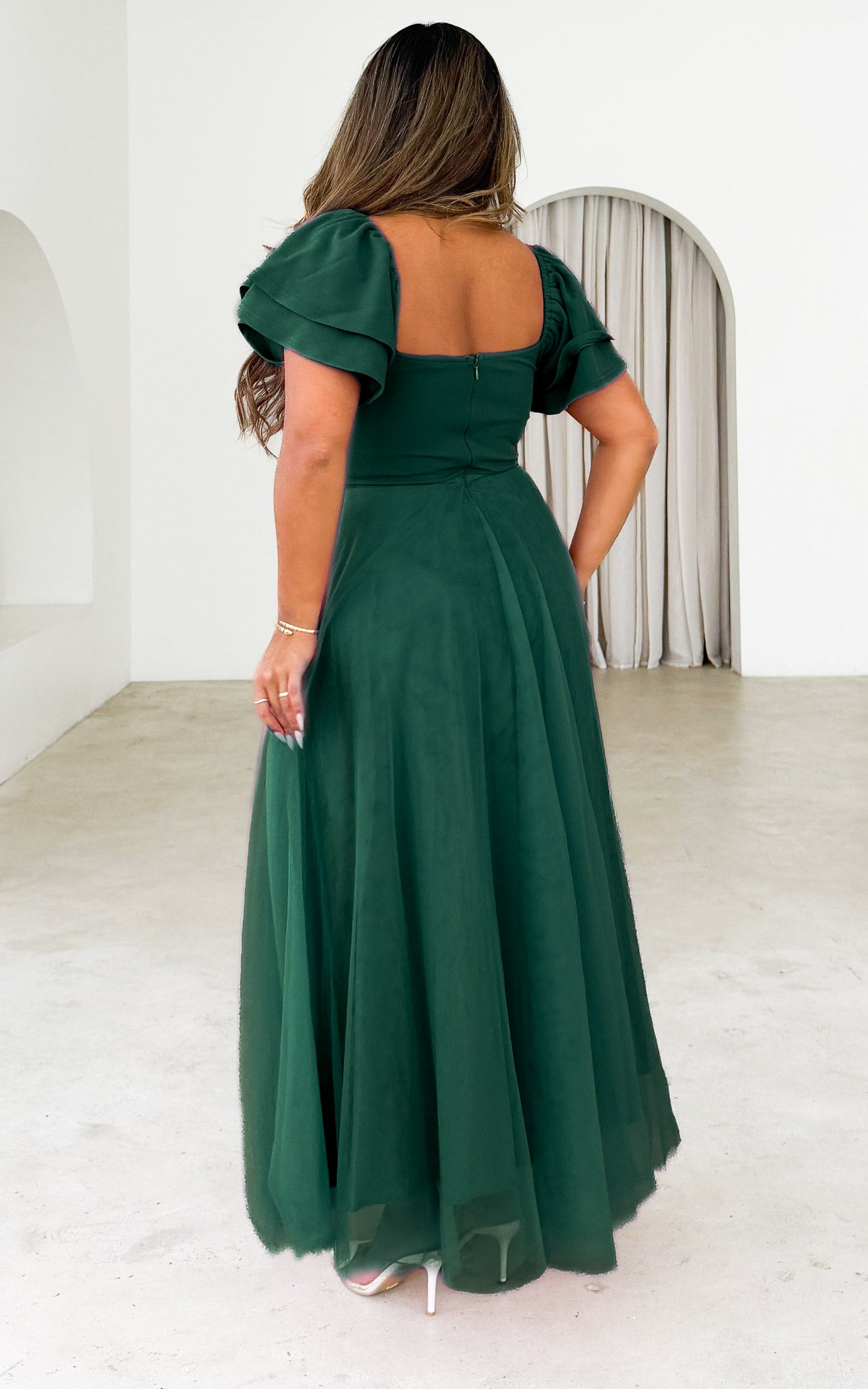 Adella Tulle Maxi Dress - Emerald Green