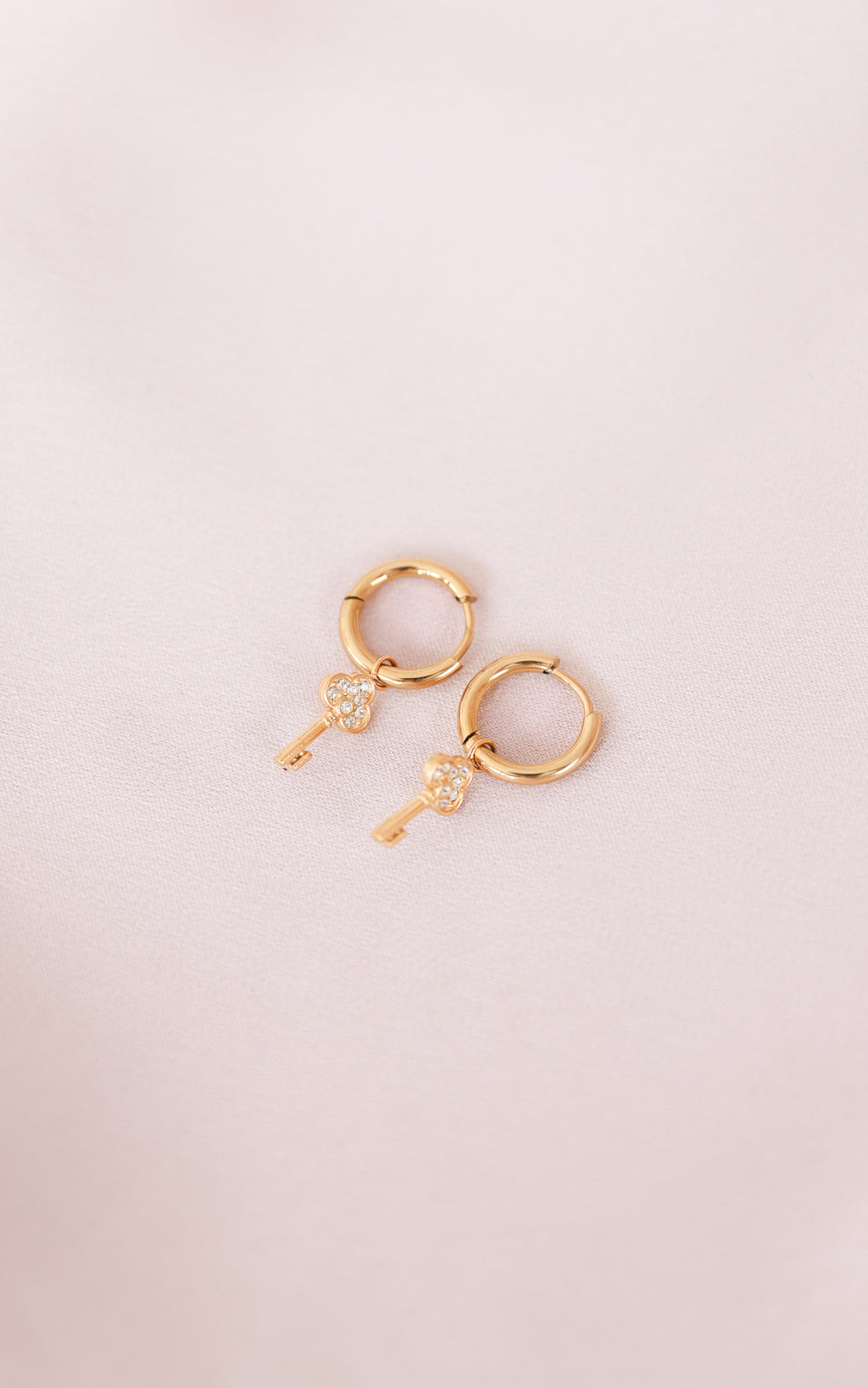 Akito Dainty Hoop Charm Earrings - Gold Key Diamante