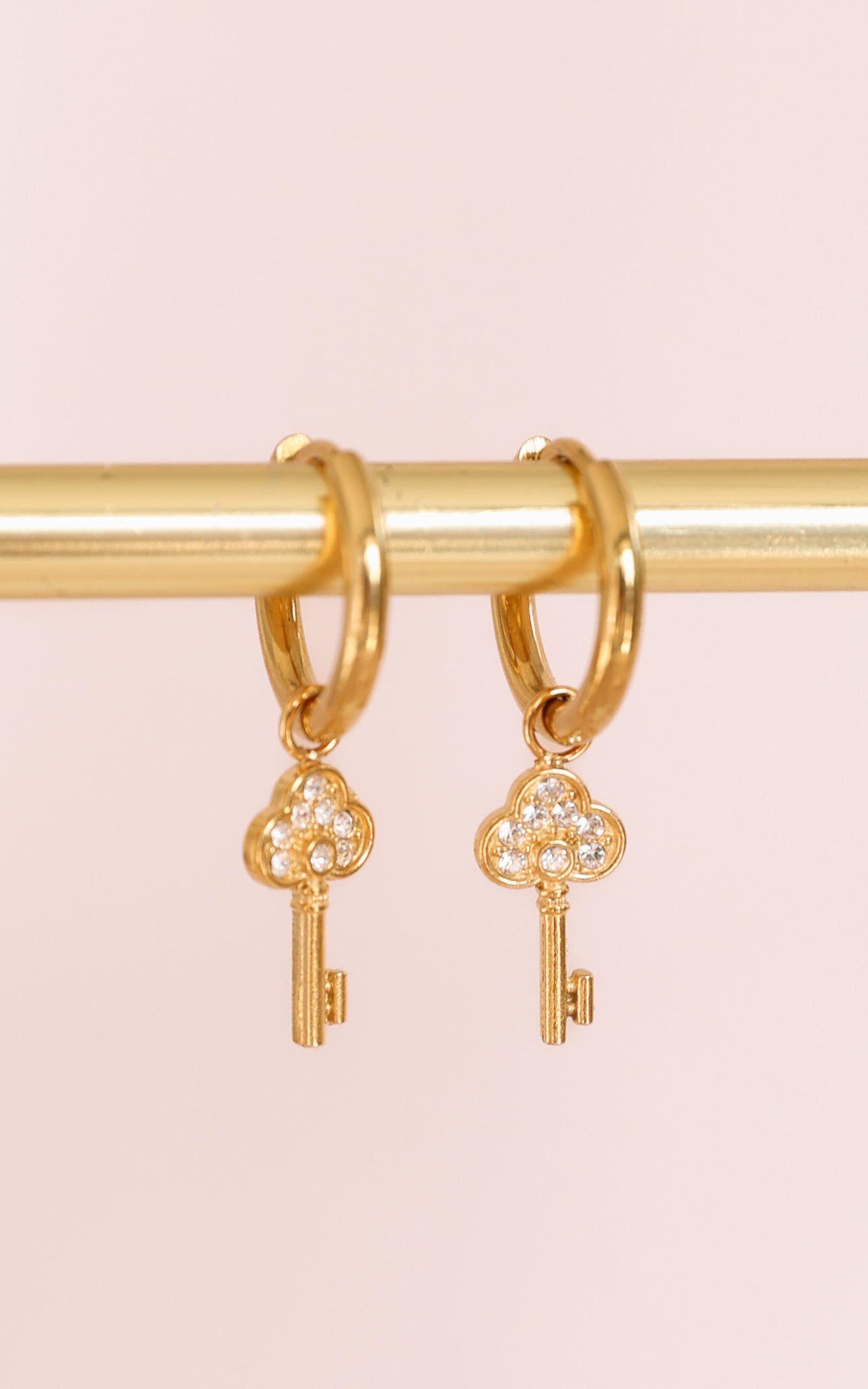 Akito Dainty Hoop Charm Earrings - Gold Key Diamante