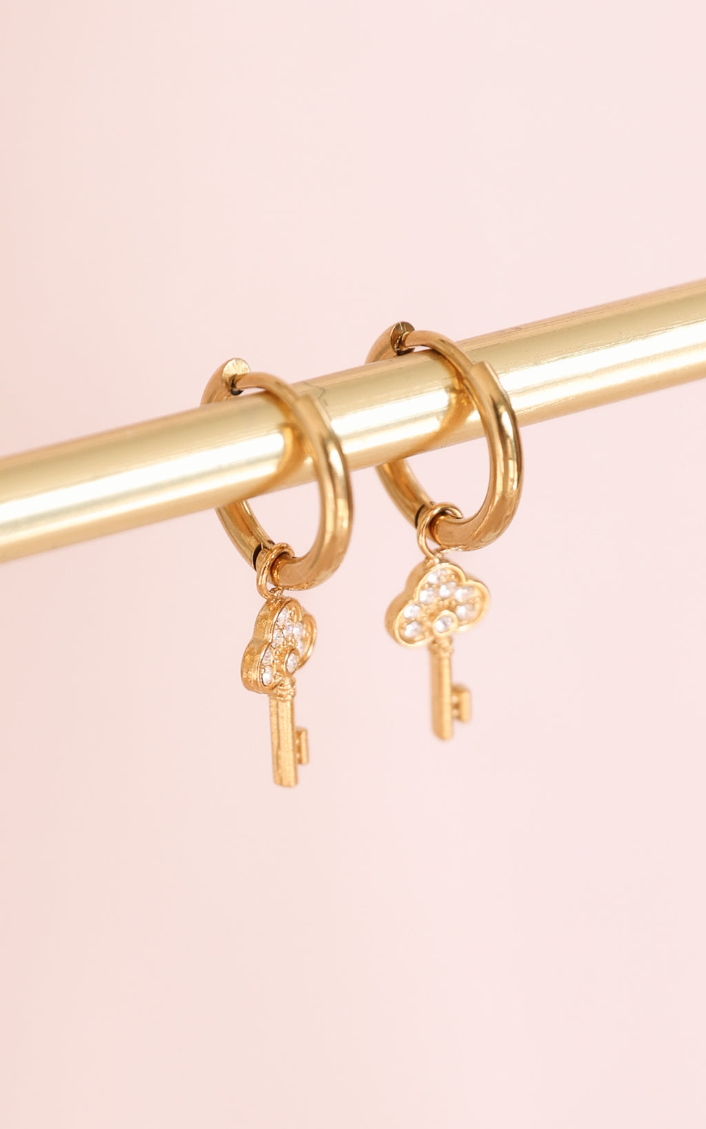 Akito Dainty Hoop Charm Earrings - Gold Key Diamante