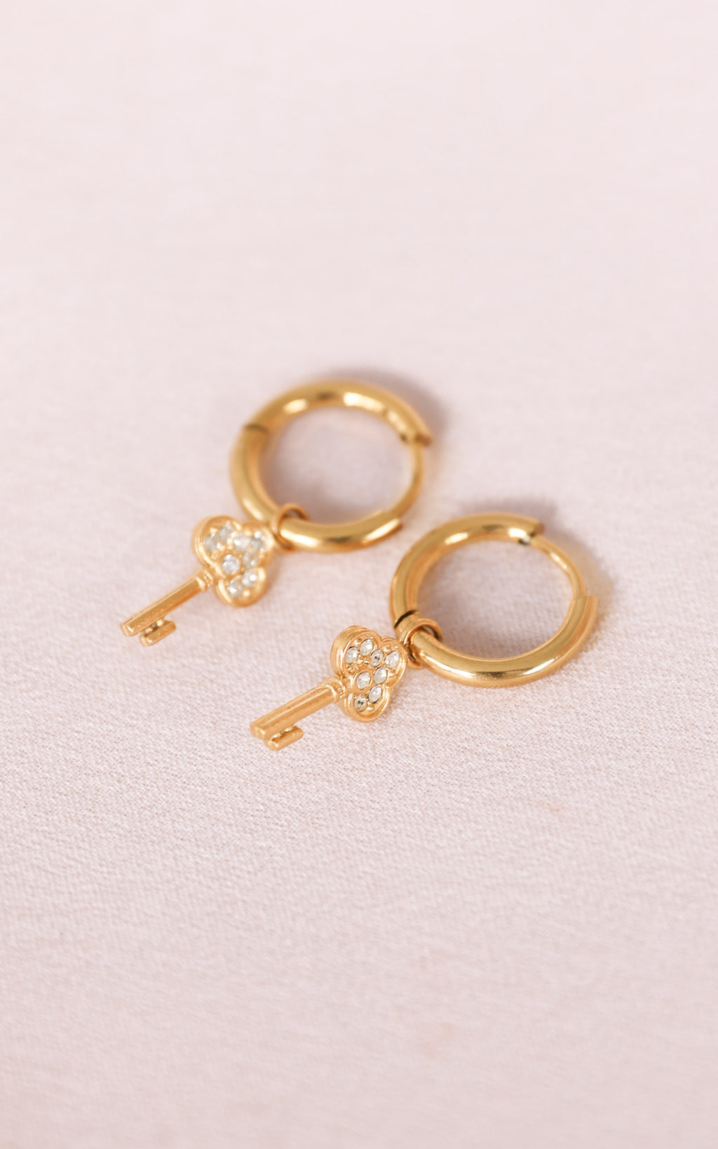 Akito Dainty Hoop Charm Earrings - Gold Key Diamante