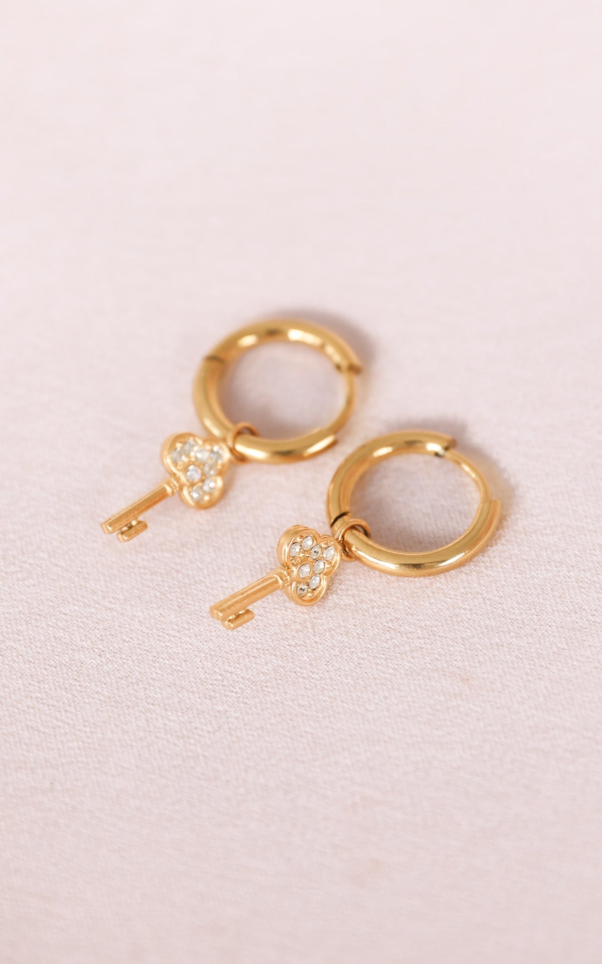 Akito Dainty Hoop Charm Earrings - Gold Key Diamante