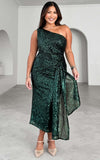 Alejandro Sequin Midi Dress - Emerald Black