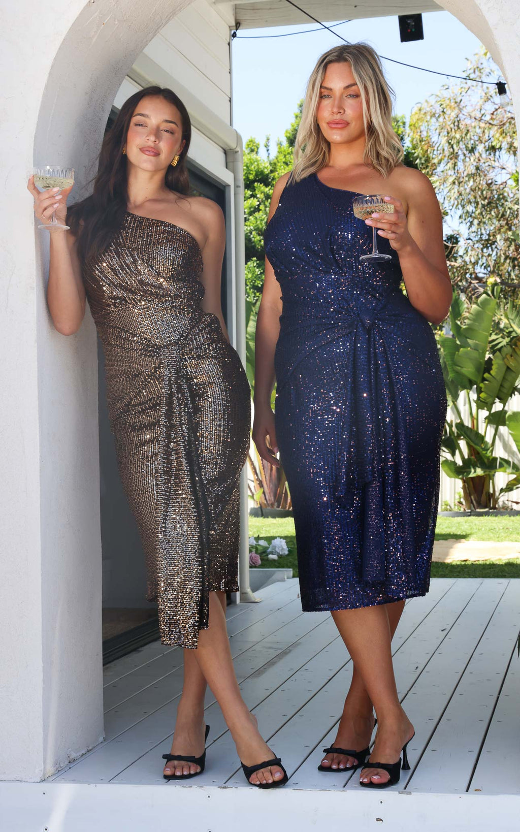 Alejandro Sequin Midi Dress - Navy Pink