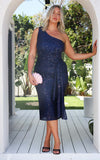 Alejandro Sequin Midi Dress - Navy Pink