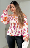 Alicia Top - Beige Purple Orange Floral