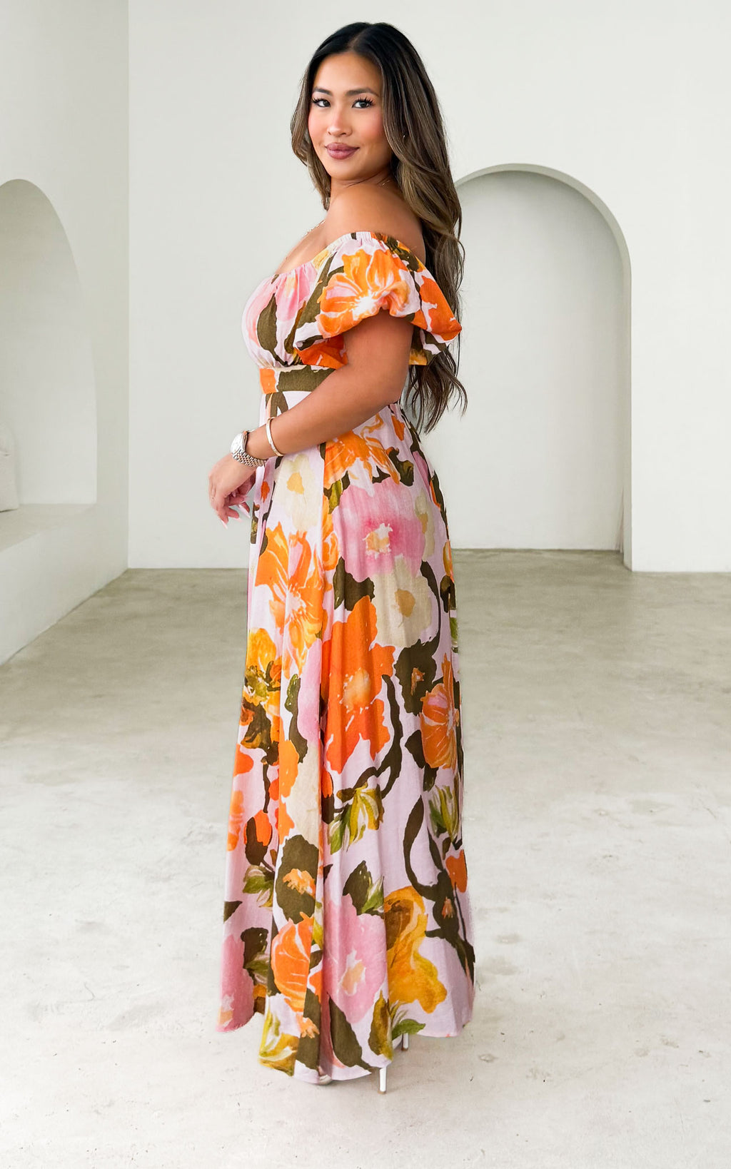 Alora Maxi Dress - Pink Orange Floral