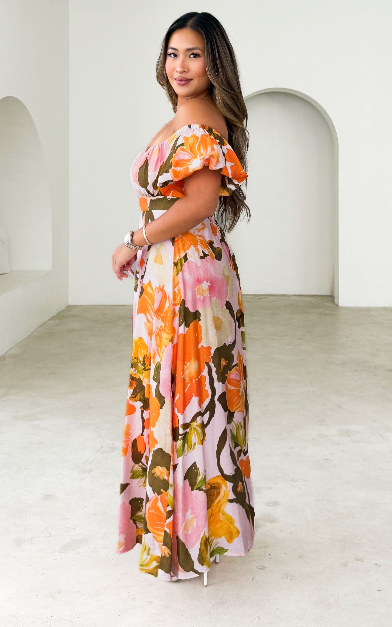 Alora Maxi Dress - Pink Orange Floral