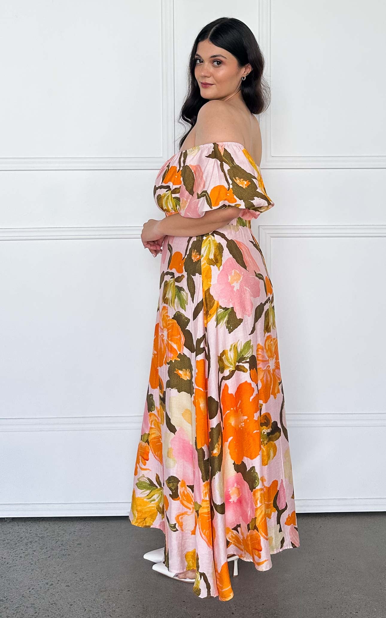Alora Maxi Dress - Pink Orange Floral