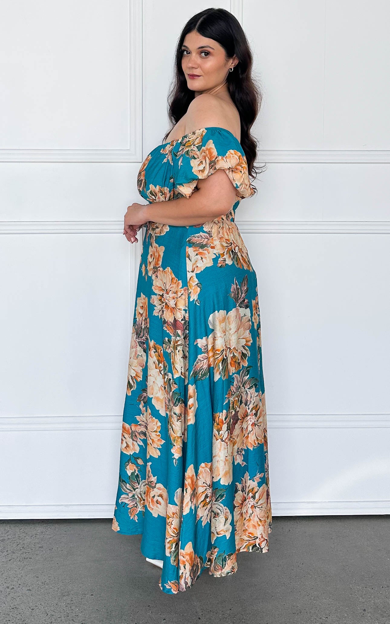 Alora Maxi Dress - Teal Blue Floral