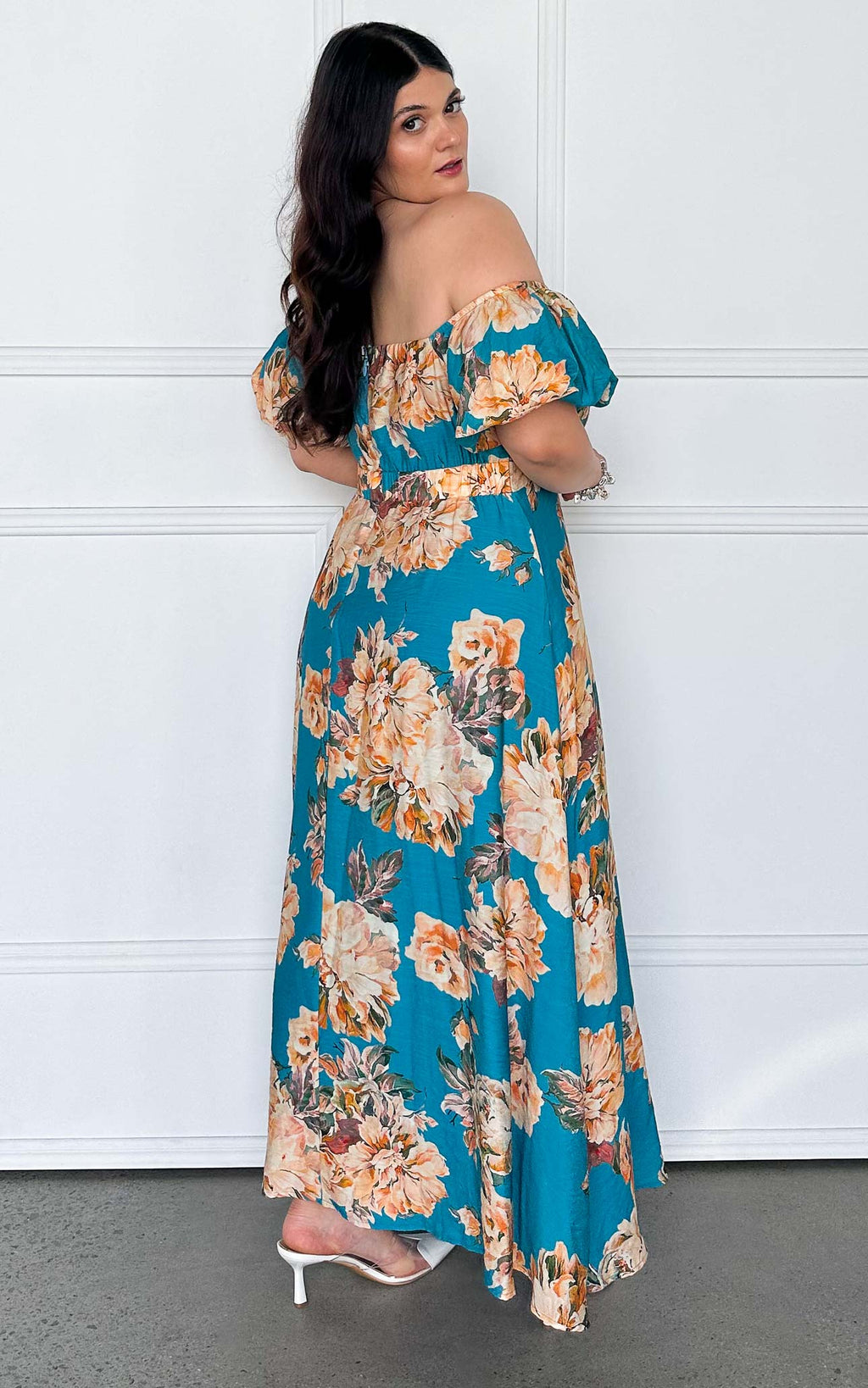 Alora Maxi Dress - Teal Blue Floral
