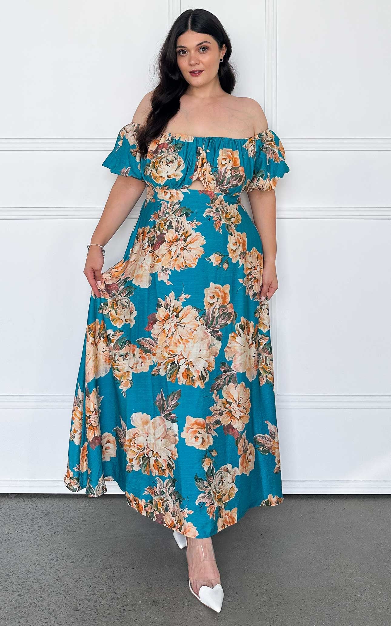 Alora Maxi Dress - Teal Blue Floral