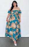 Alora Maxi Dress - Teal Blue Floral