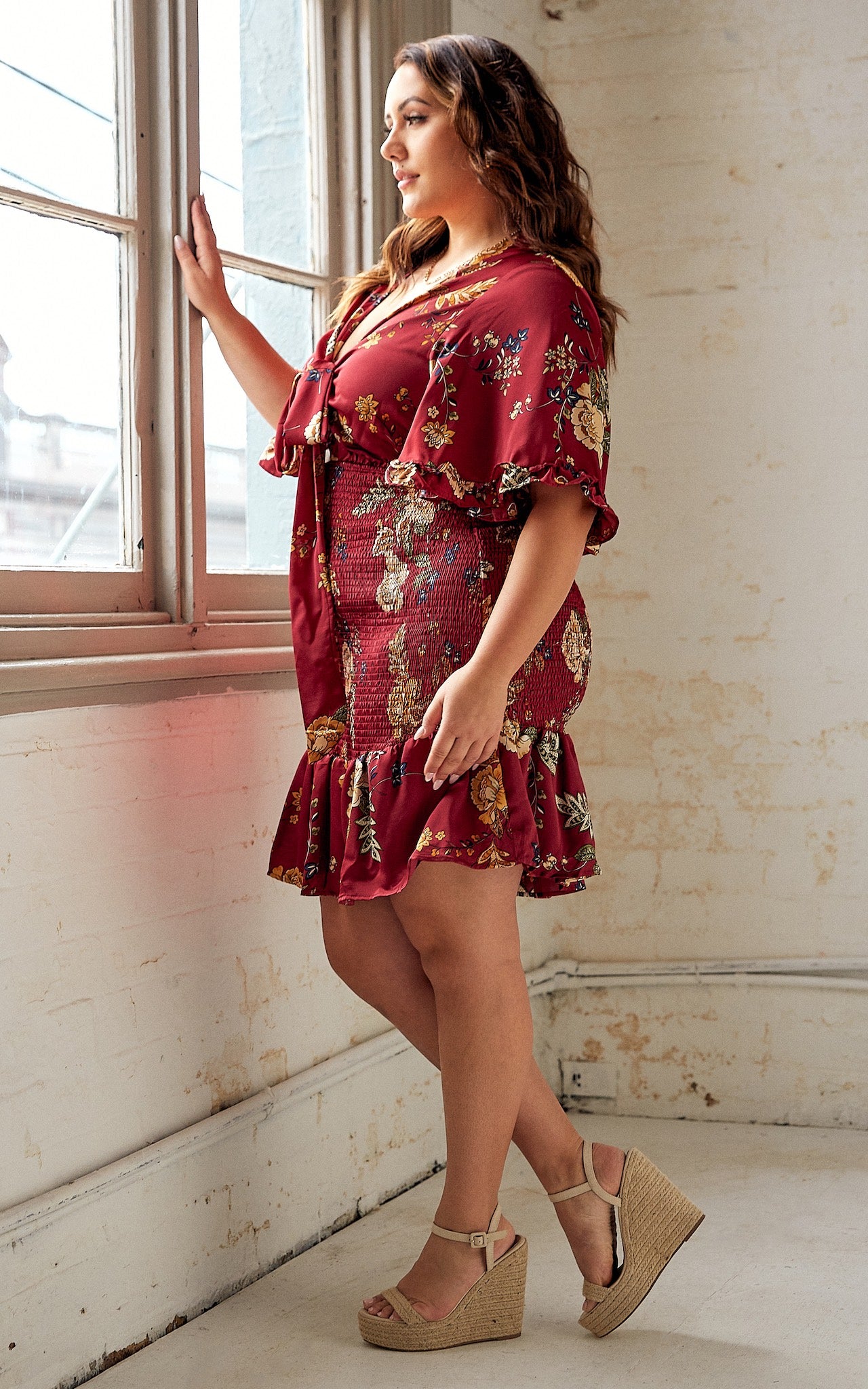 Amata Mini Dress - Wine Red Floral