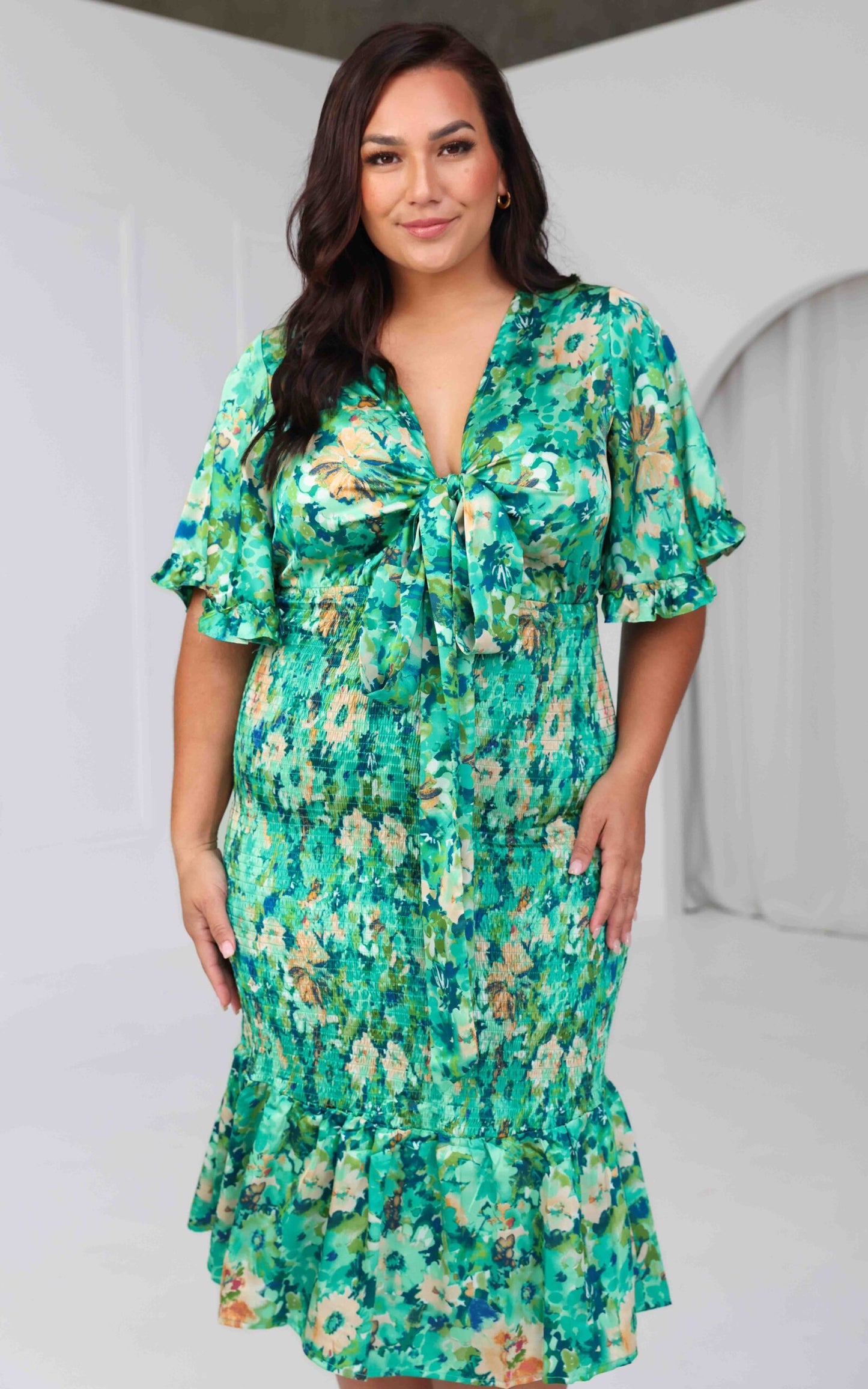 Amata Midi Dress - Green Floral