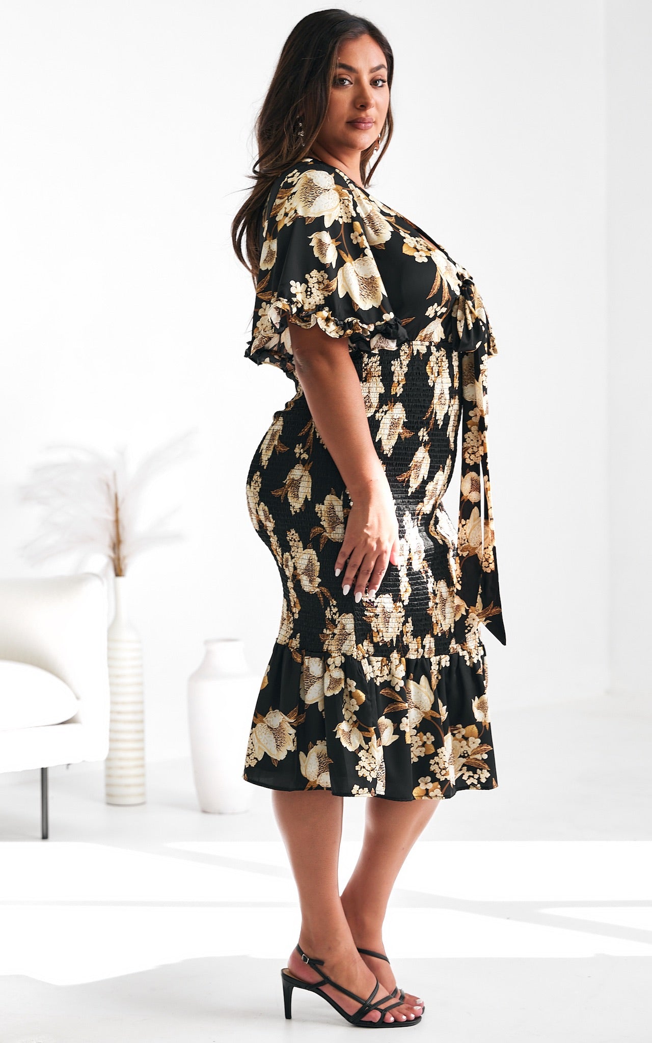 Amata Midi Dress - Black Floral