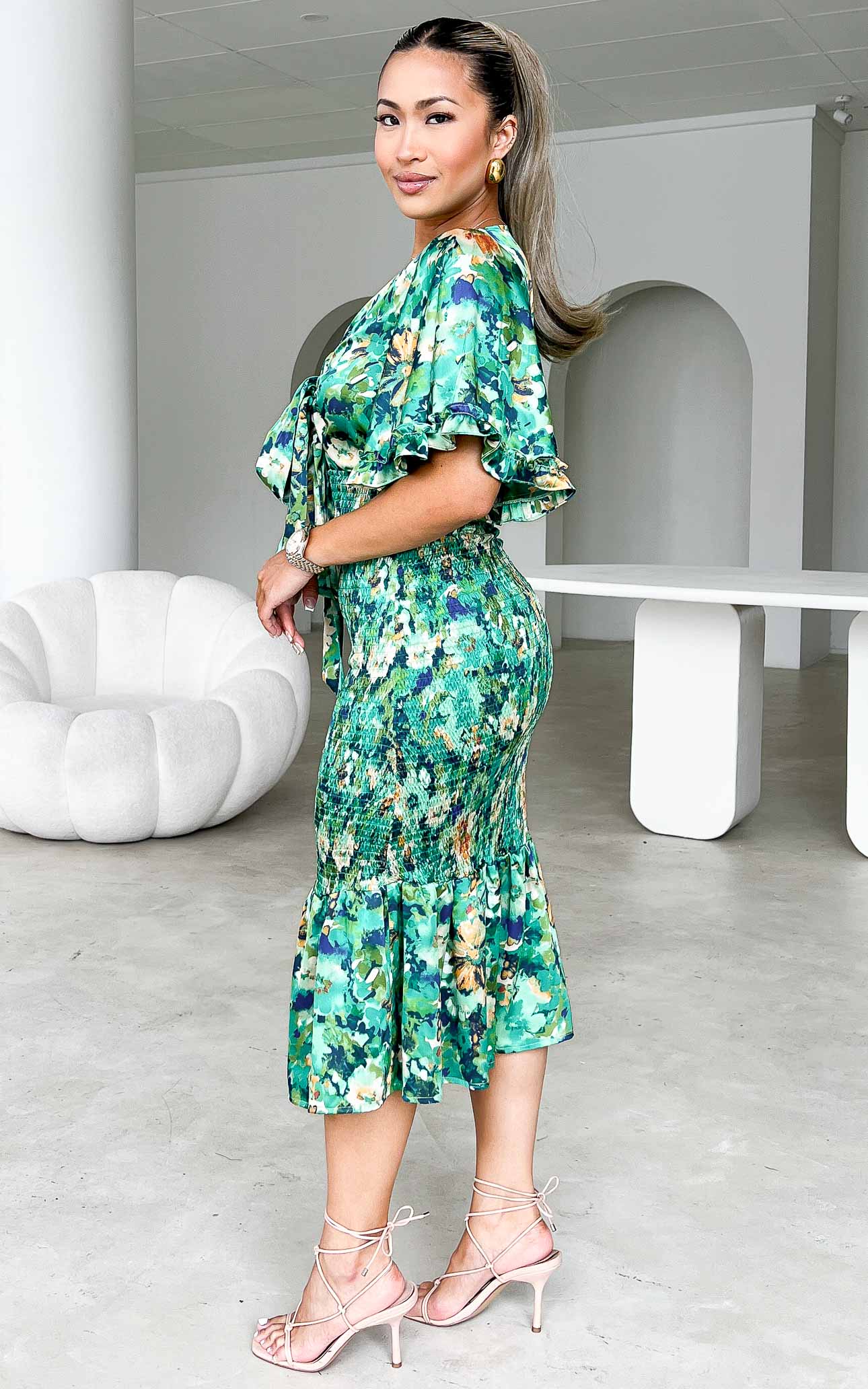 Amata Midi Dress - Green Floral