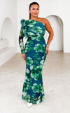 Amelio Long Sleeve Mesh Maxi Dress - Teal Green Floral