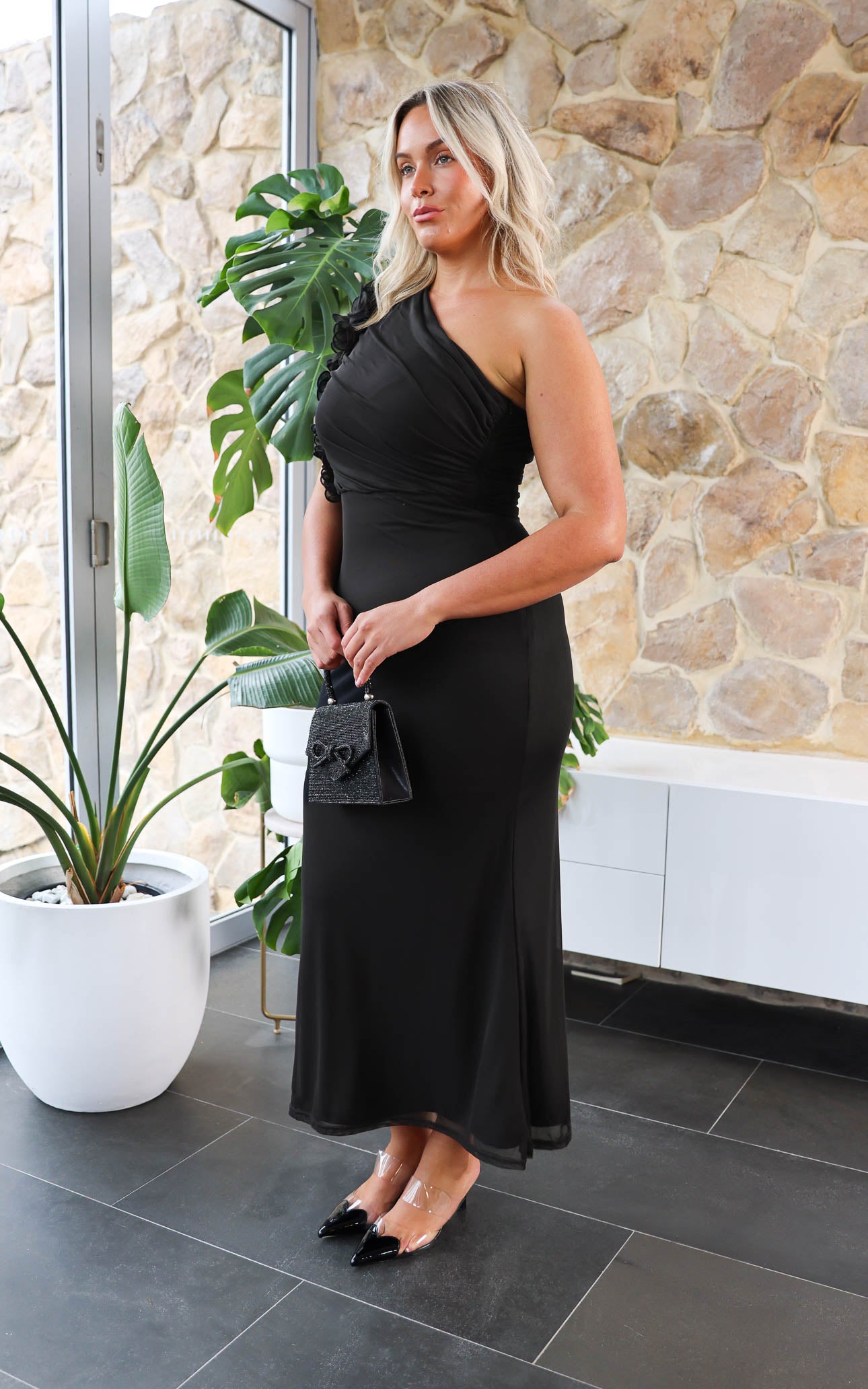 Amelio Mesh Maxi Dress - Black