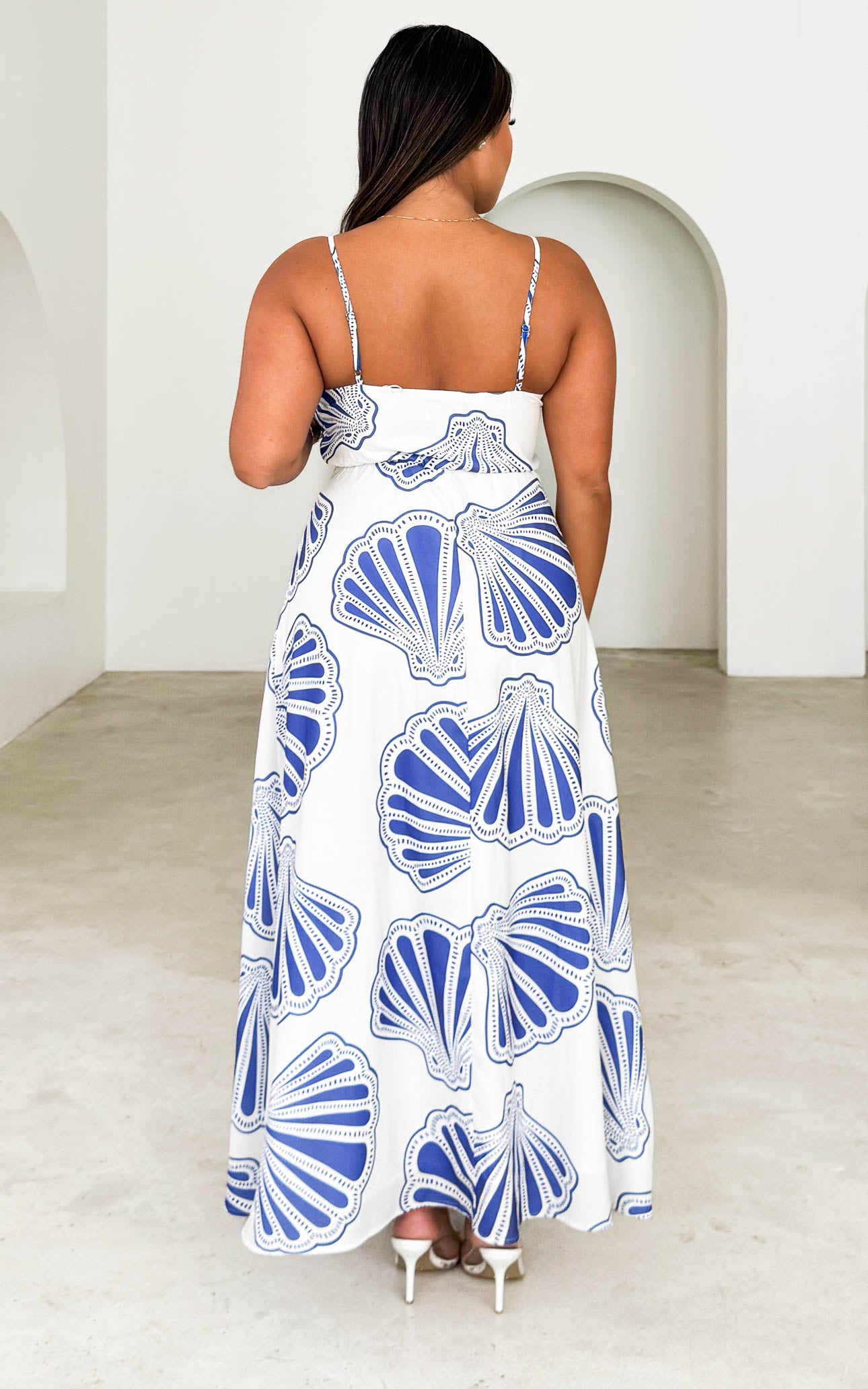 Anafi Maxi Dress - White Blue Shell Print