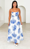 Anafi Maxi Dress - White Blue Shell Print