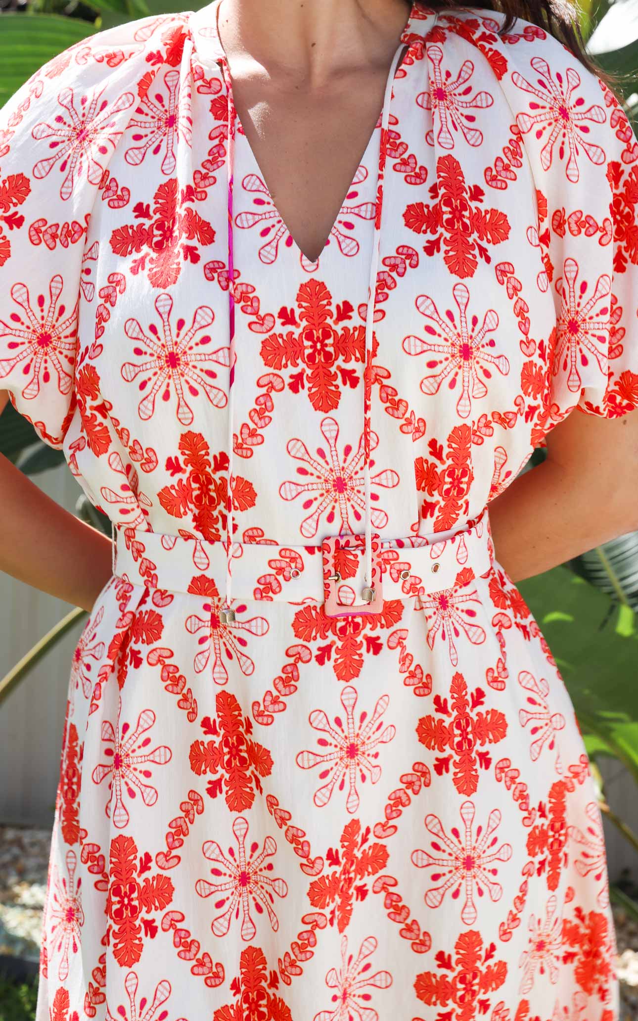 Anika Midi Dress - Cream Pink Multi Print