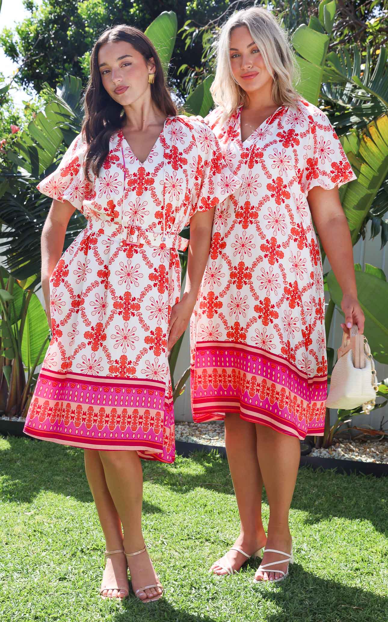 Anika Midi Dress - Cream Pink Multi Print