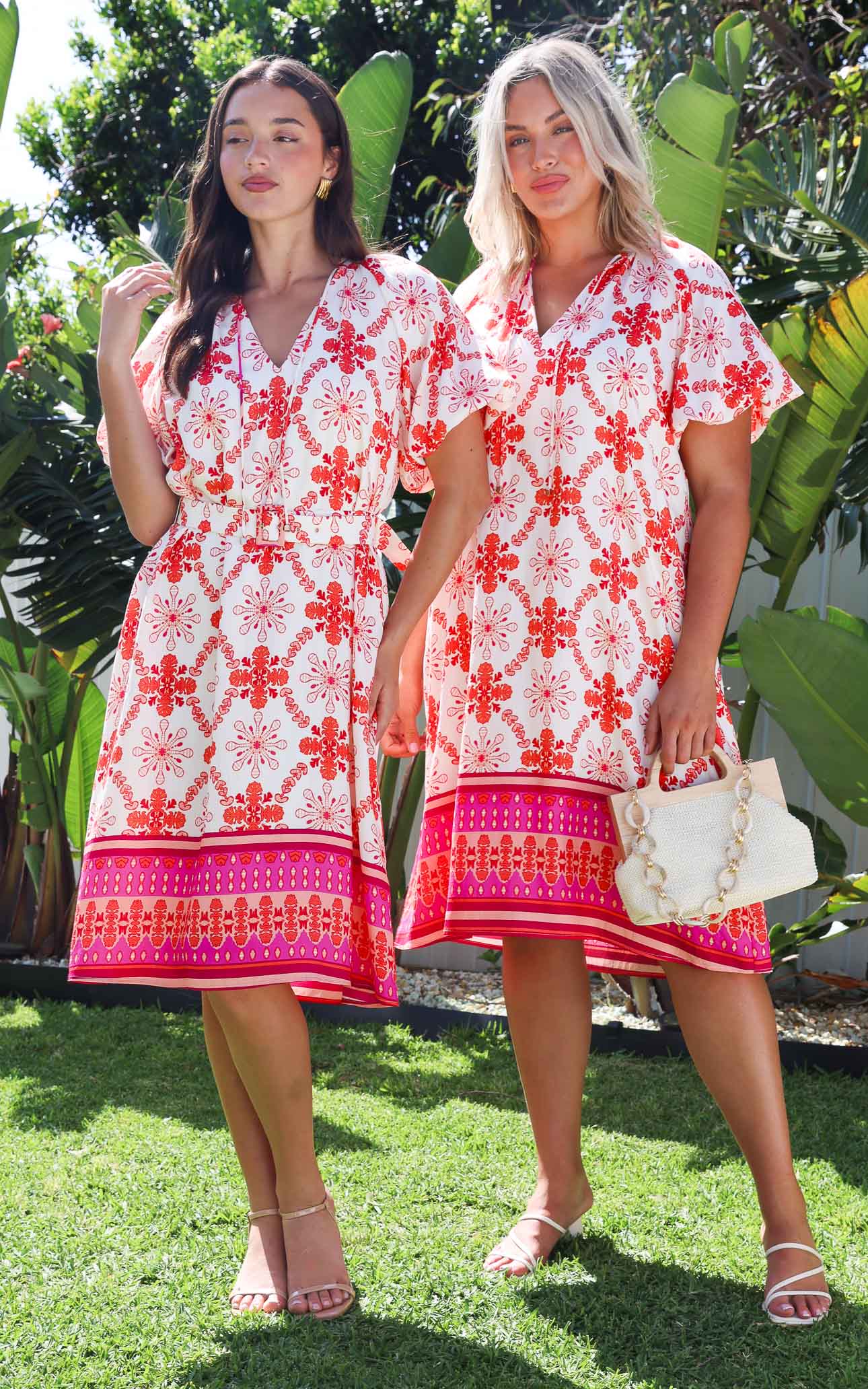 Anika Midi Dress - Cream Pink Multi Print