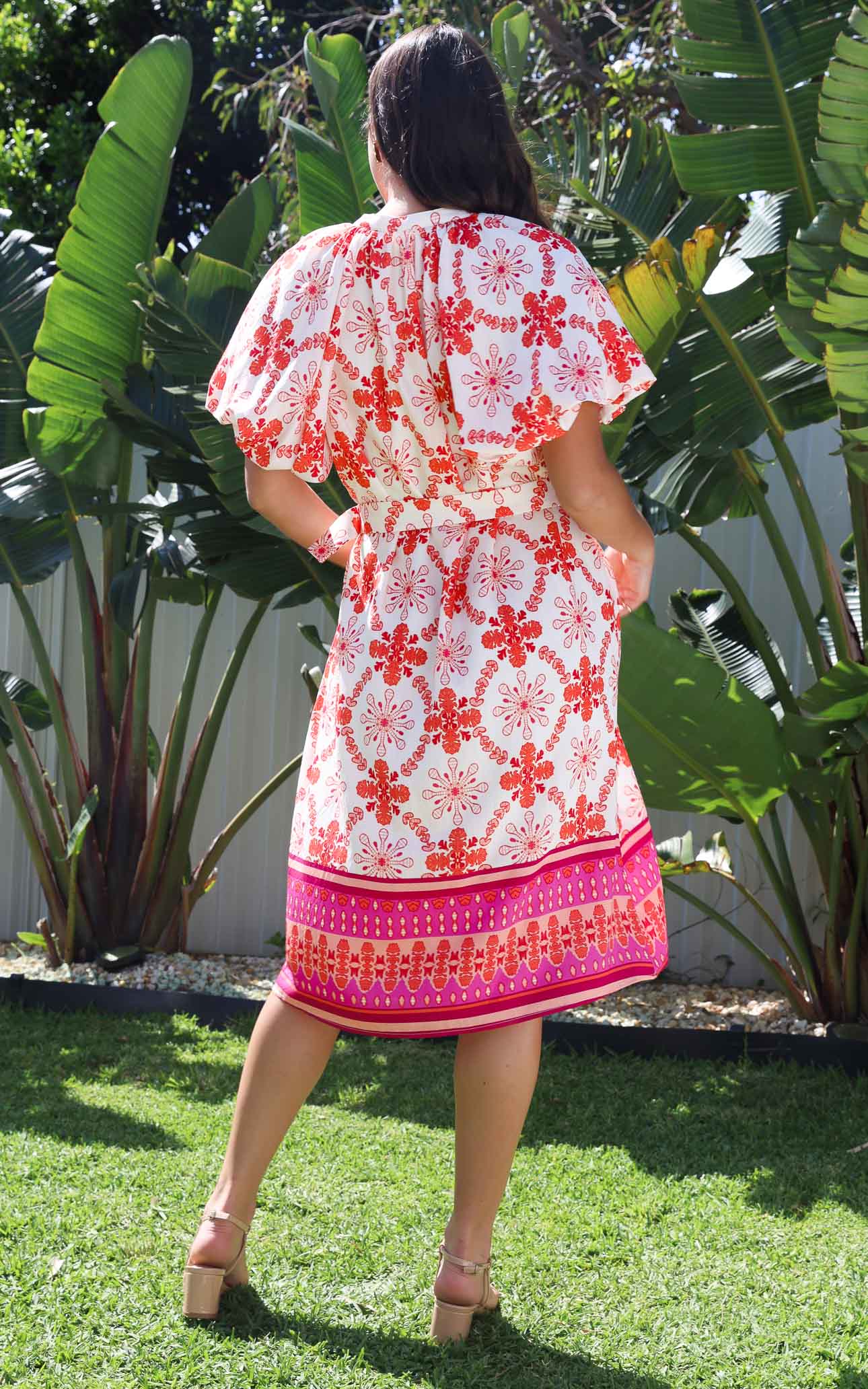 Anika Midi Dress - Cream Pink Multi Print