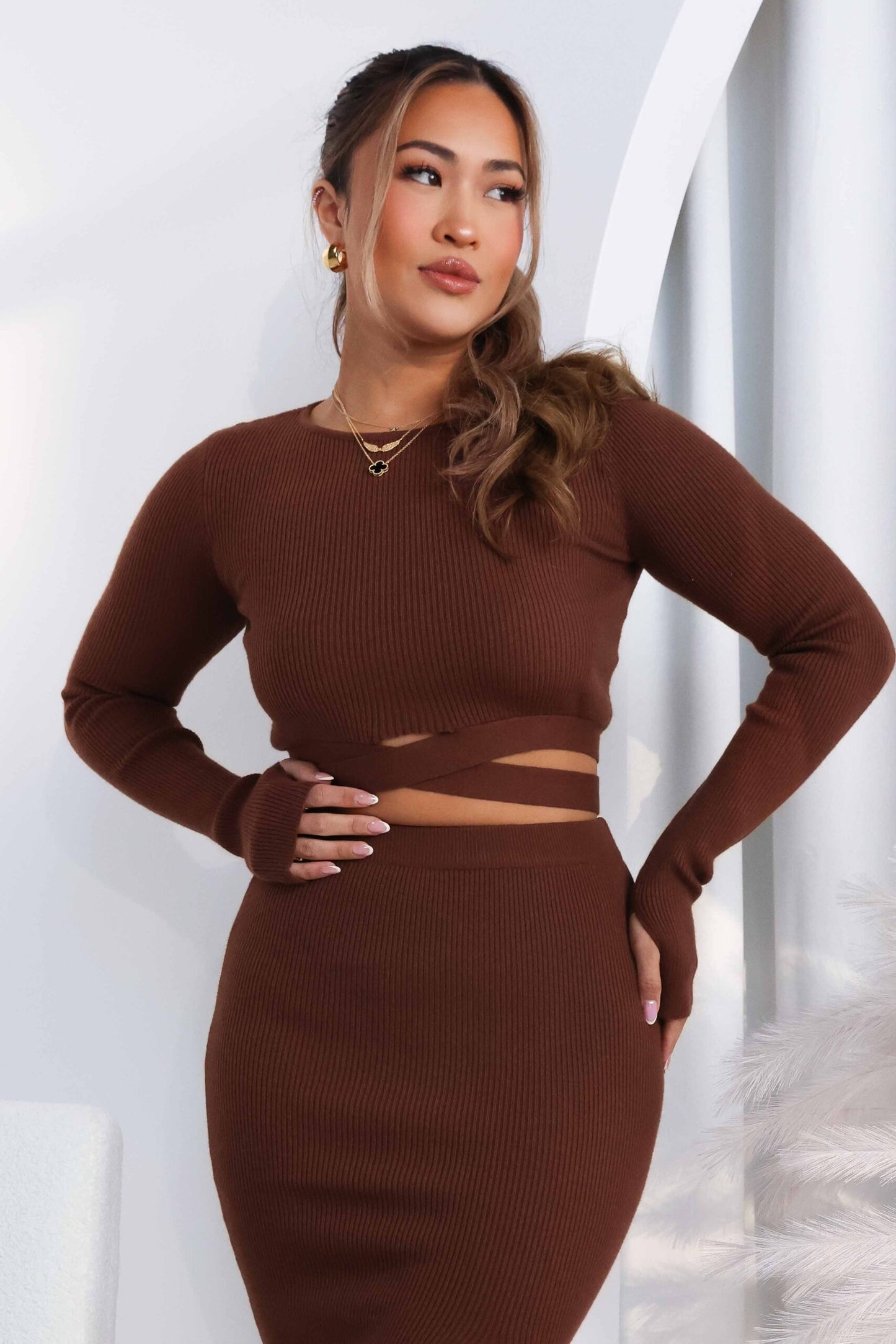 Araya Knit Crop Top - Chocolate Brown