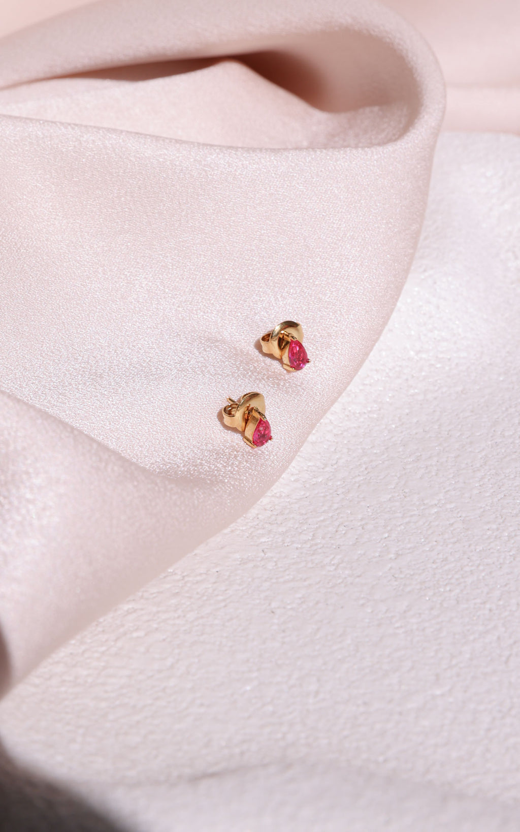 Arden Dainty Stud Earrings - Magenta Ruby Teardrop