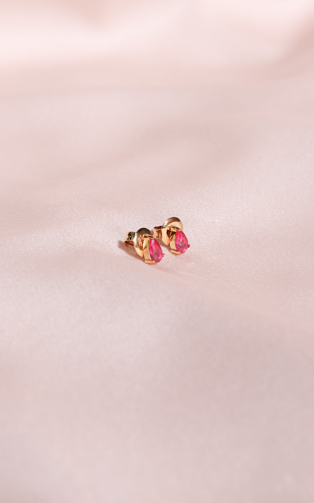 Arden Dainty Stud Earrings - Magenta Ruby Teardrop